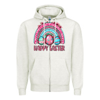 Oatmeal Heather Happy Easter eggs rainbow Zipper Hoodie - OliviaCreatesArt