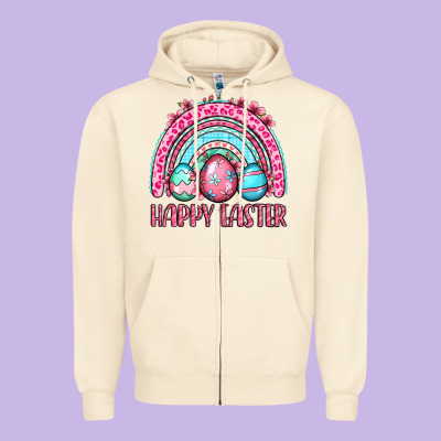 Happy Easter Eggs Rainbow Zipper Hoodie Designed By Oliviacreatesart