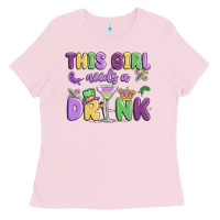 Bubblegum Pink this girl needs a drink Ladies Tee - MaliasSmallBusiness