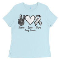 Baby Blue Peace Love Cure Lung Cancer Ladies Tee - Jasminsmagicworld