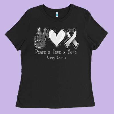 Peace Love Cure Lung Cancer Ladies Tee Designed By Jasminsmagicworld