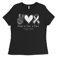 Black Peace Love Cure Lung Cancer Ladies Tee - Jasminsmagicworld