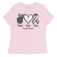 Bubblegum Pink Peace Love Cure Lung Cancer Ladies Tee - Jasminsmagicworld