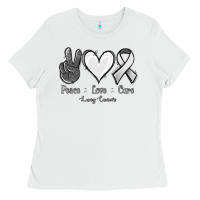 White Peace Love Cure Lung Cancer Ladies Tee - Jasminsmagicworld