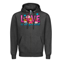Charcoal Heather Love Is All You Need Valentines Day Frappe Coffee Zipper Hoodie - FaDigitalArtStudio