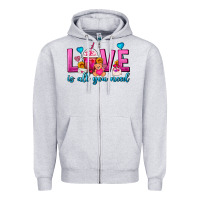 Heather Grey Love Is All You Need Valentines Day Frappe Coffee Zipper Hoodie - FaDigitalArtStudio