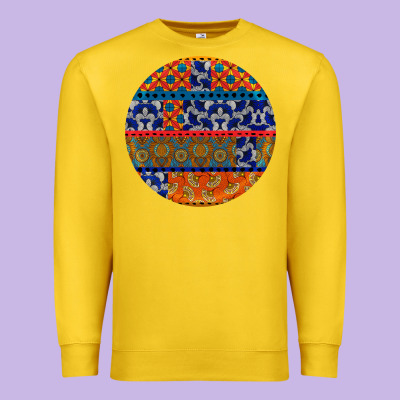 African Fabric Pattern Round Earrings Premium Sweatshirt Designed By Bundleandbundleshop