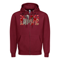 Burgundy Skeleton all you need is love Zipper Hoodie - FaDigitalArtStudio