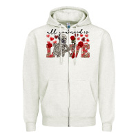 Oatmeal Heather Skeleton all you need is love Zipper Hoodie - FaDigitalArtStudio