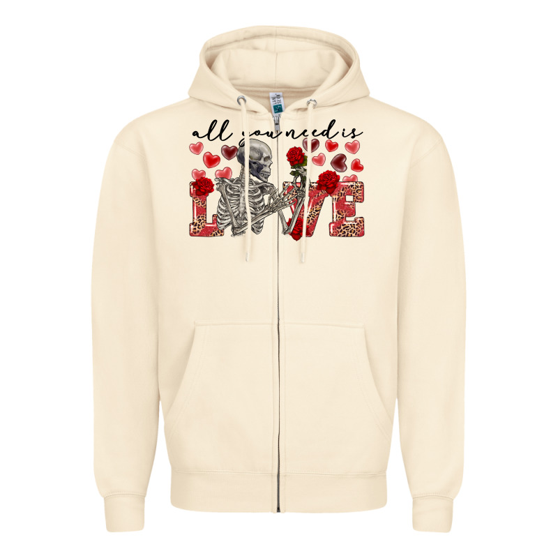 Skeleton All You Need Is Love Zipper Hoodie by FaDigitalArtStudio | Teevron