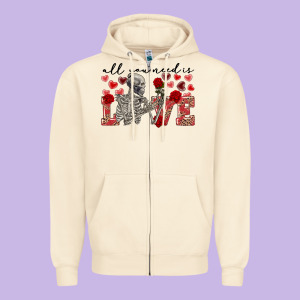 Skeleton All You Need Is Love Zipper Hoodie Designed By Fadigitalartstudio