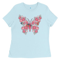Baby Blue floral butterfly Ladies Tee - MaliasSmallBusiness