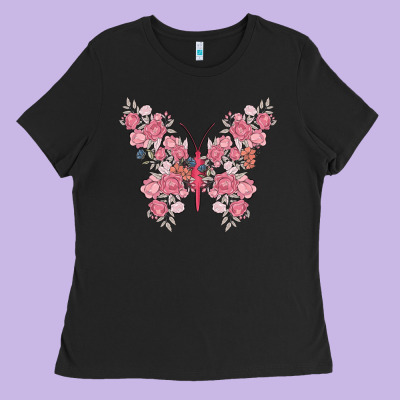 Floral Butterfly Ladies Tee Designed By Maliassmallbusiness