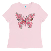 Bubblegum Pink floral butterfly Ladies Tee - MaliasSmallBusiness