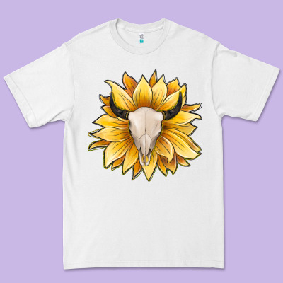 Sunflower Bull Skull Premium Tee Designed By Jahusdesignshop