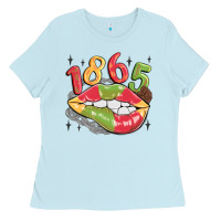 Baby Blue 1865 juneteenth lips Ladies Tee - MaliasSmallBusiness