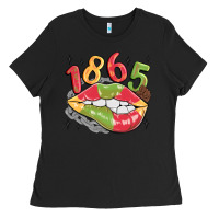 Black 1865 juneteenth lips Ladies Tee - MaliasSmallBusiness
