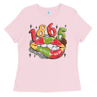 Bubblegum Pink 1865 juneteenth lips Ladies Tee - MaliasSmallBusiness