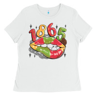 White 1865 juneteenth lips Ladies Tee - MaliasSmallBusiness