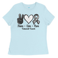 Baby Blue Peace Love Cure Carcinoid Cancer Ladies Tee - Jasminsmagicworld
