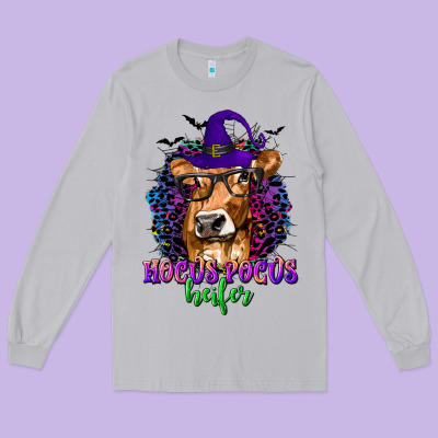 Hocus Pocus Heifer With Cow And Halloween Long Sleeve Tee Designed By Texasbilliewilder