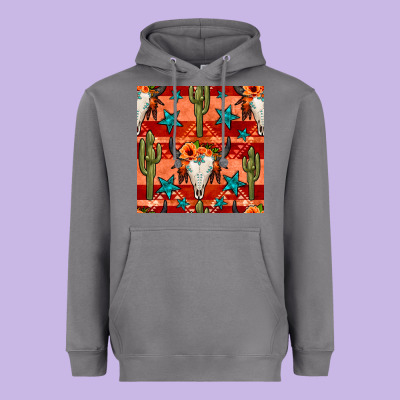 Bull Skull Cactus Seamless Pattern Heavyweight Hoodie Designed By Bundleandbundleshop