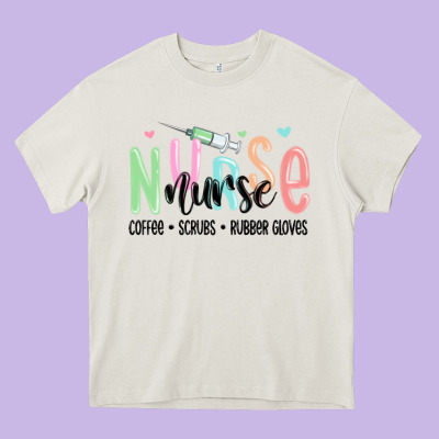 Coffee Scrubs Rubber Gloves Nurse Heavy Core Tee Designed By Maliassmallbusiness
