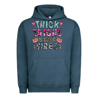 Pigment Midnight Navy Thick Thighs And Love Vibes Urban Hoodie - CowhideDigitalArt