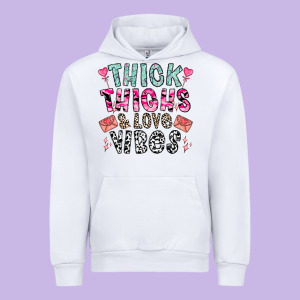 Thick Thighs And Love Vibes Urban Hoodie Designed By Cowhidedigitalart