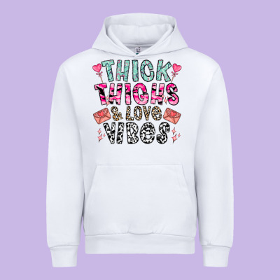 Thick Thighs And Love Vibes Urban Hoodie Designed By Cowhidedigitalart