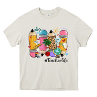 Cream teacher life pencils Heavy Core Tee - MaliasSmallBusiness