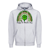 Heather Grey Happy St. Patrick's Day rainbow Zipper Hoodie - OliviaCreatesArt