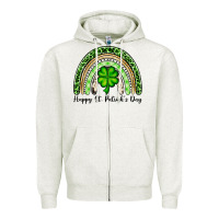 Oatmeal Heather Happy St. Patrick's Day rainbow Zipper Hoodie - OliviaCreatesArt