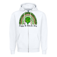 White Happy St. Patrick's Day rainbow Zipper Hoodie - OliviaCreatesArt