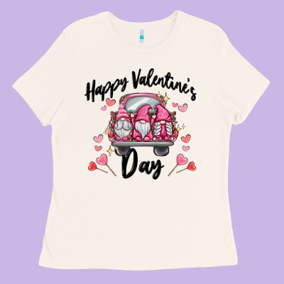 Happy Valentine's Day Gnome Truck Ladies Tee Designed By Maliassmallbusiness