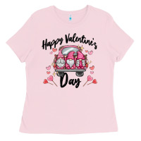 Bubblegum Pink happy valentine's day gnome truck Ladies Tee - MaliasSmallBusiness