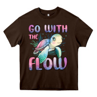 Chocolate Brown go with flow turtle Heavy Core Tee - MaliasSmallBusiness