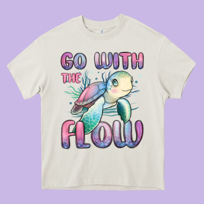 Go With Flow Turtle Heavy Core Tee Designed By Maliassmallbusiness