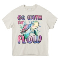 Cream go with flow turtle Heavy Core Tee - MaliasSmallBusiness