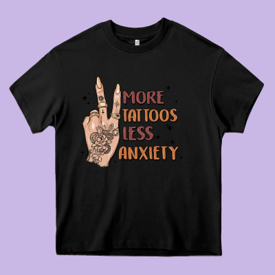 More Tattoos Less Anxiety Heavy Core Tee Designed By Maliassmallbusiness