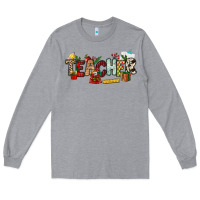 Heather Grey Christmas Teacher Long Sleeve Tee - NancyCooperArtShop