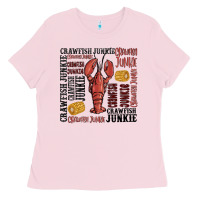 Bubblegum Pink crawfish junkie Ladies Tee - MaliasSmallBusiness