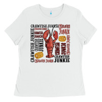 White crawfish junkie Ladies Tee - MaliasSmallBusiness