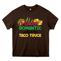 Chocolate Brown i enjoy romantic walks to the taco truck Heavy Core Tee - MaliasSmallBusiness