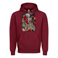 Burgundy Two skeletons hugging Valentine's Day Zipper Hoodie - FaDigitalArtStudio