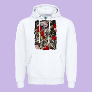 Two Skeletons Hugging Valentine's Day Zipper Hoodie Designed By Fadigitalartstudio