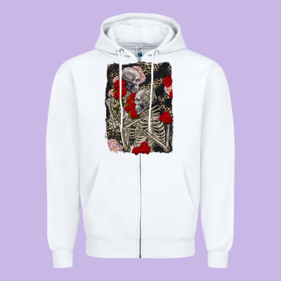 Two Skeletons Hugging Valentine's Day Zipper Hoodie Designed By Fadigitalartstudio