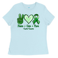 Baby Blue Peace Love Cure Liver Cancer Ladies Tee - Jasminsmagicworld