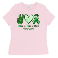 Bubblegum Pink Peace Love Cure Liver Cancer Ladies Tee - Jasminsmagicworld