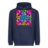 Navy neon cowhide with flower seamless pattern Heavyweight Hoodie - BundleAndBundleShop